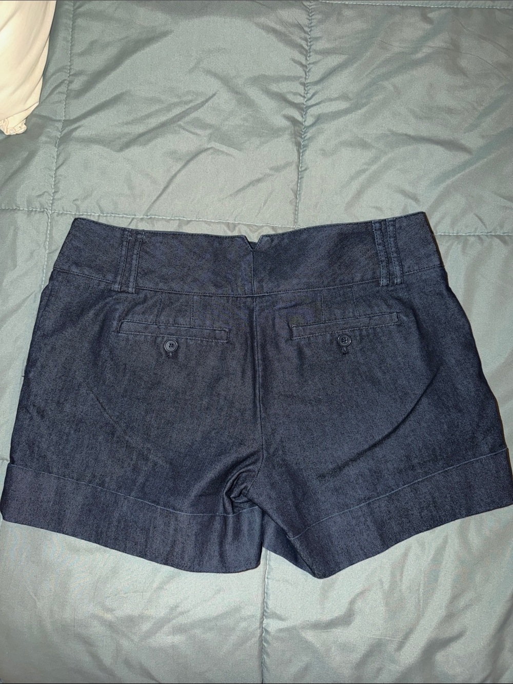 Express Dark Blue Cuffed Denim-Style Shorts - Picture 2 of 2
